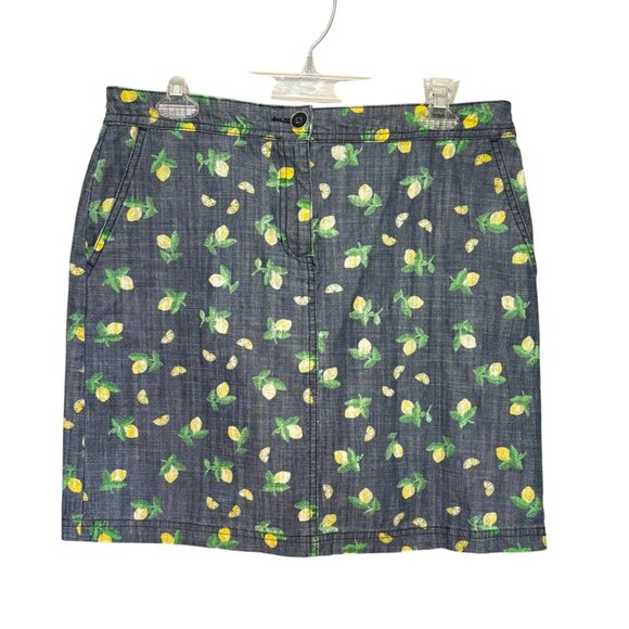 Karen Scott Women's Lemon Print Denim Skort Size 8 Blue with Yellow Lemons - Picture 1 of 10